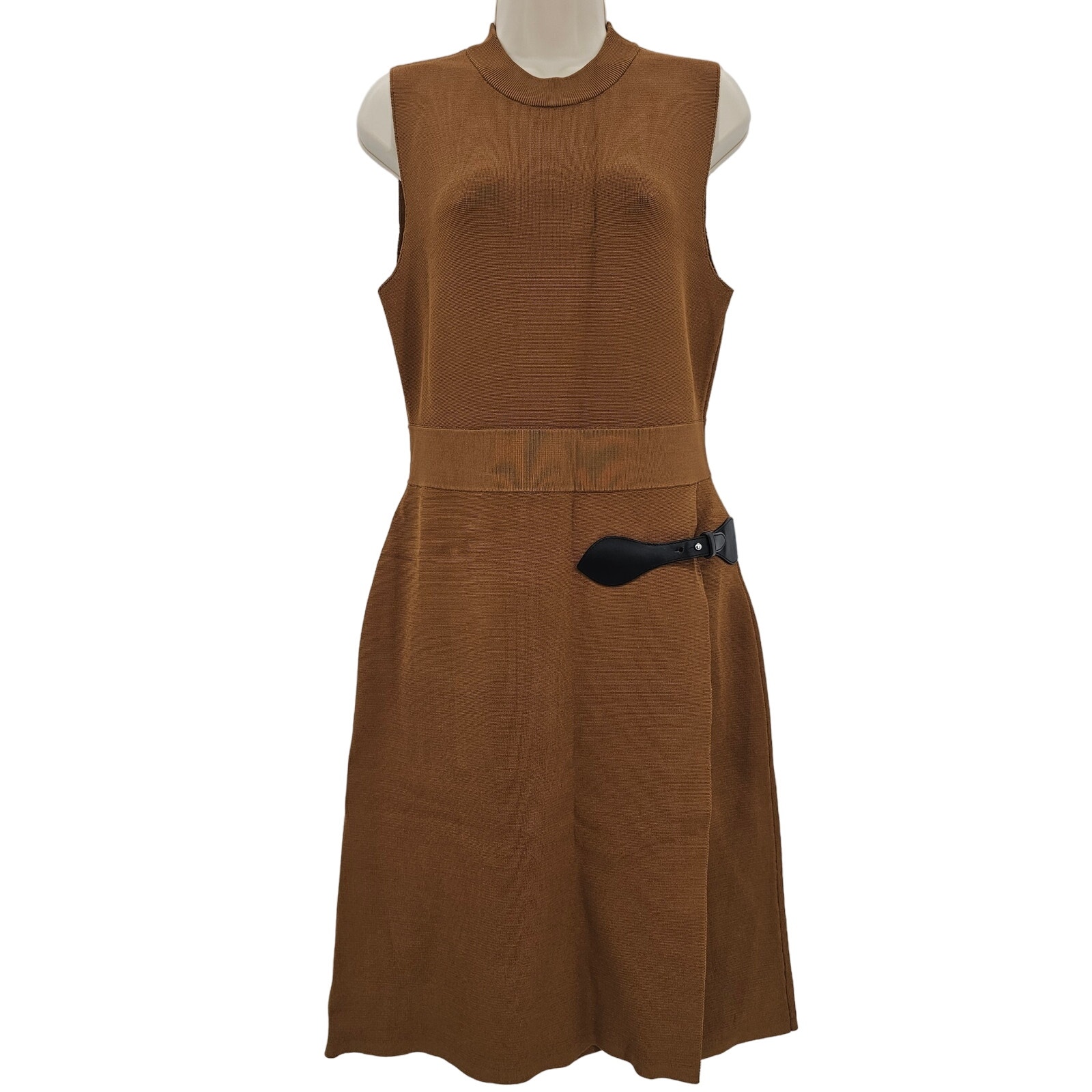 Revolve A.L.C. Womans Size L Brown Sleeveless Ponte Midi Dress Leather Details
